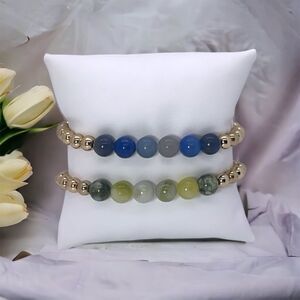 NWT Wool + Pepper Co. Gold Round Beaded Bracelet featuring real gemstones
